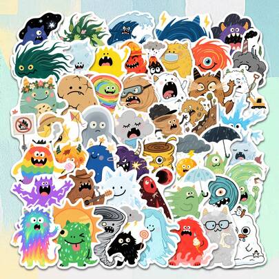 Bộ 50 miếng dán hình quái vật ngộ nghĩnh | Hình dán vinyl sống động với các sinh vật đầy màu sắc, thiết kế vui nhộn | Dùng cho máy tính xách tay, sổ tay, bình nước và làm quà tặng | Dành cho người hâm mộ phim hoạt hình, những người yêu thích thể loại giả tưởng và những người có gu thẩm mỹ độc đáo