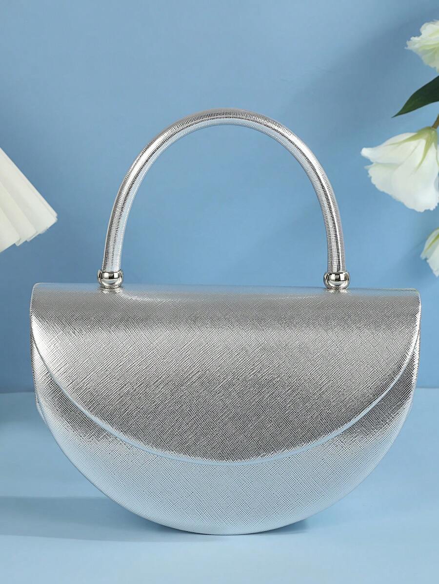 Nouveau sac à main de mode minimaliste de luxe, sac de soirée pour femme de haute qualité de couleur unie avec une bandoulière métallique amovible, pochette élégante, cadeau idéal pour les femmes - Argent - Voir 1