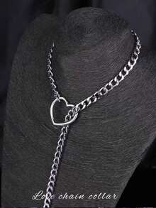 1pc Heart-Shaped Chain Choker, Lingerie Accessory, Women's Heart-Shaped Leash Necklace, Multi-Layer Tassel Necklace, Punk Metal Chain Body Jewelry Chain, Accessory For Couples, Dates, Parties And Performances - Silver - View 4