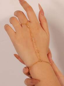 outingfit 1件女士全钻链条手链，简约闪亮婚礼配饰 - 金色 - 查看 1