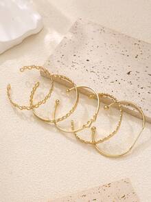 Juego de 5 pulseras vintage punk doradas con doble corazón, pulsera grabada con LOVE y pulsera de cadena en capas, perfecto para una cita nocturna, regalo ideal para la novia - Dorado - Ver 4