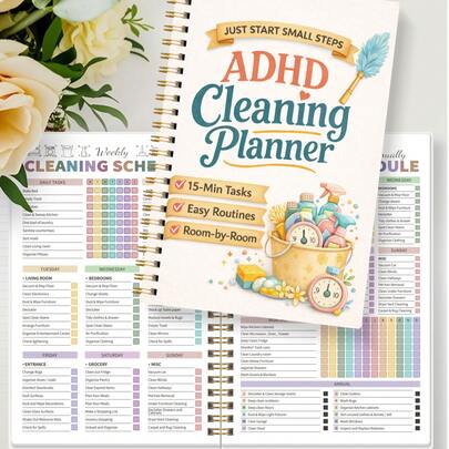 1pc ADHD Cleaning Planner,Home Cleaning Schedule,Weekly,Monthly,Yearly Cleaning Checklist,Declutter,Family Chore Chart,40 Pages,Back To School Supplies,Office Supplies Mothers Day Gift Teacher Appreciation Gifts Women