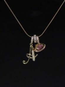 1pc Cubic Zirconia Heart-Shaped Necklace With 26 English Alphabet Design, Classic Vintage Pendant Necklace, Suitable For Daily Wear Or Gatherings, Perfect For Valentine's Day Gift - 金色 - 查看 7