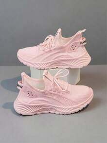 2026 New Women's Casual Sports Shoes, Solid Color Lace-Up Slip-On Shoes, Wear-Resistant EVA Insole, Women's Tennis Shoes, Indoor Sports, Outdoor Hiking, Autumn And Winter Women's Shoes - 粉色 - 查看 4