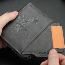 Men's Faux Leather Zipper Wallet, Vintage Embossed Eagle RFID Blocking Card Holder With External Quick Access Slot, Large Capacity Multi-Slot Short Wallet For Business Casual Daily Use - A - View 6