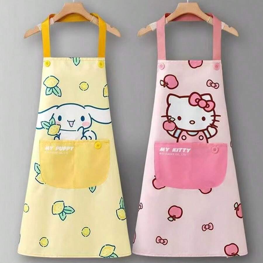 SANRIO Tạp dề chống thấm nước dễ thương, tạp dề nhà bếp hoạt hình có túi, tạp dề nấu ăn thời trang dùng tại nhà. - A - Xem 1