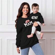 Mommy And Me Matching Outfits Christmas/Halloween Sweatshirts Family Matching Xmas Clothes Long Sleeve Crewneck Mama/Mini Letter Print Sweatshirts Pullover Tops Winter Fall Clothes - Đen và trắng - Xem 2