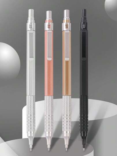 1 chiếc bút chì tự động bằng kim loại, trọng tâm thấp, cỡ ngòi 0.3/0.5/0.7mm, thích hợp cho vẽ công nghiệp, truyện tranh, phác thảo, viết nhật ký chuyên nghiệp. 3 cỡ ngòi, 4 màu sắc, tay cầm chống trượt, ngòi chống gãy, kẹp kim loại, dễ mang theo, lý tưởng cho năm học mới, vẽ, truyện tranh, viết.