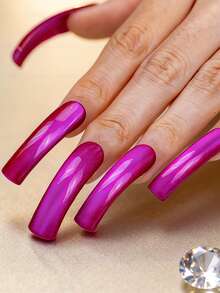 10pcs Handmade Downward Curved Acrylic Press On Nails,Magenta Gradient Cat Eye Texture,High Gloss Mirror Wear Resistant,Reusable,Party Daily Streetwear Girlfriend Gathering Fashion Social Summer,Suitable For Women,Perfect Gift For Women - Màu đỏ tím - Xem 4