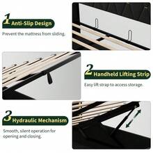 TEQIN Lift Up Full Size Storage Bed Frame With With Headboard, Velvet Upholstered Full Platform Bed With Diamond Tufted Design & Gold Trim, Hydraulic Support, No Box Spring Needed - Đen tuyền - Xem 8
