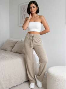 Women's Wide-Leg Winter Pants, Lanzinha Brand, Winter Fashion 2026, Copa Brasil. - 米色 1b - 查看 1