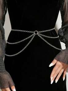 105厘米多层腰链，带铁环和十字圆环吊坠 - 銀色 - 查看 4