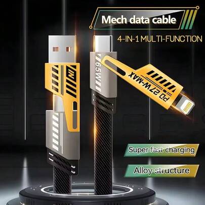 Cable de carga rápida PD 4 en 1, trenzado y reforzado, universal para todos los modelos, cable de carga multifuncional para coche, oficina, viaje, compatible con iPhone 17/17Pro/16Pro/16/15/15Pro/