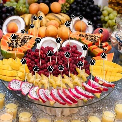 Conjunto de 100 Palitos Decorativos em Formato de Pata de Gato para Coquetéis, 14 cm (5,51 polegadas), Palitos Delicados em Formato de Pata de Gato e Pata de Cachorro, para Decoração de Aperitivos, Frutas, Alimentos, Bebidas e Artigos para Festas.