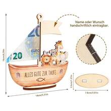 1 pieza Moneda de madera con forma de moneda, regalo de bautizo adecuado para niños y niñas, billetera decorativa con arca de Noé, decoración creativa para graduación/boda - arca - Ver 2