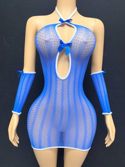 Vestido ajustado con cuello hueco y lazo en la cintura para mujer, lencería sexy para mujer