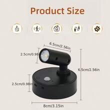 2 Packs Motion Sensor LED Spot Lights Wireless Magnetic Wall Lamp USB Rechargeable 3 Color Dimmable Indoor Spotlight For Bedroom Corridor Art Display Plant Warm White - LED Light - 查看 3