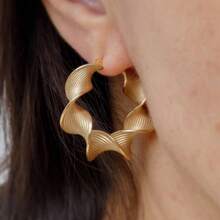 Vintage Twisted Golden Earrings, Handcrafted Copper Art, Fashionable Women's Earrings - Gold - View 1