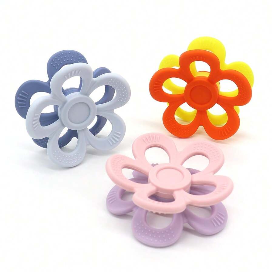 Baby Silicone Flower Teething Toy, Unisex Teether For Newborn & Infant, Rotatable Double-Sided Flower Design, Easy To Grip, Great Gift - 彩色 - 查看 1