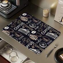 1pc Coffee Machine Drip Mat, Countertop Dish Drying Mat, Silica Gel Kitchen Mat, Coffee Pattern Dish Drying Pad, Suitable For Kitchen And Coffee Bar - Multicolor - View 30