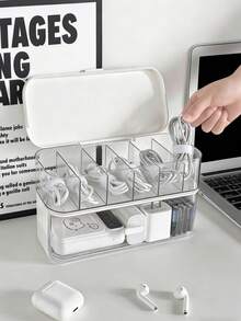Bộ hộp quản lý dây cáp 1 chiếc - Hộp đựng dây cáp chống bụi cho máy tính để bàn, dùng để chứa dây cáp dữ liệu, sạc và nguồn. - trắng - Xem 6