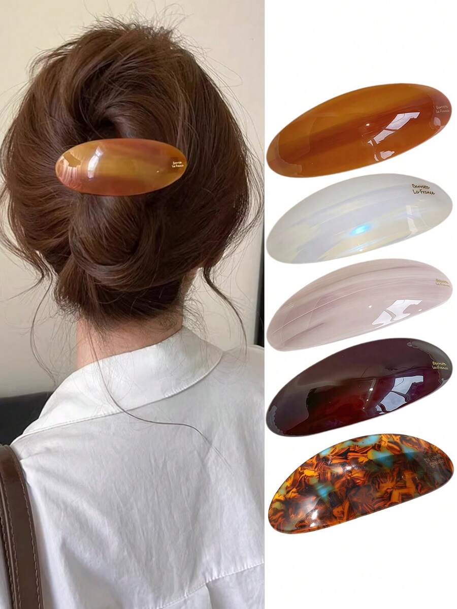 1个女士醋酸纤维发爪夹，优雅椭圆形弹簧夹顶部发夹，适用于发髻、马尾辫、发卡，夏季、假日、旅行、发夹、生日礼物 - 彩色 - 查看 1