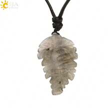 1pc Natural Stone Leaves Pendant Necklace For Women Healing Hand Carved Crystal Necklaces Man Jewelry Halloween Gift H246 - Necklace - View 11