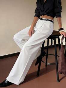 Women's Fashionable White Wide Leg Pants - High Waist Pleated Loose Design, Suitable For Valentine's Day, Carnival, Street Style And Office Wear - White - View 6