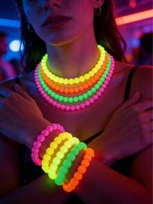 8pcs Glow In The Dark Necklace And Bracelet Set, Colorful Luminous Necklaces And Bracelets For Rave, 80s Party, Carnival, Concerts, Night Events - Various - View 3