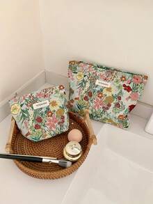 1 PC/Set Pink Green Floral Jacquard Embroidery Women Girl Makeup Pouch Make Up Bag Portable Large Capacity Cosmetic Bag With Zipper,For Travel And Vacation Essentials,For Sanitary Napkins,Keys,Hair Accessories,Charger,Lipsticks,Cosmetics,Perfume,Makeup Brush Holder Organizer Storage Bag,For Skin Care And Beauty Products,For Women,Students,School Girls,For Birthday Gifts,Friends Gift,Holiday Gift - Green - View 6