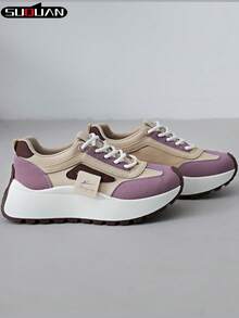 New Women's Contrast Color Thick Sole Casual Shoes, Soft & Shock-Absorbing, Breathable & Skin-Friendly, Height Increasing, Versatile For Commuting, Outing, Dating, Shopping, Daily Wear, Fashionable Shoes For Young Girls, Popular Student Casual Shoes, Non-Slip , Easy To Maintain - Purple - View 10