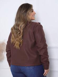 Women's Casual Jacket, Wool-Type Fabric, Pockets, Buttons On The Front, Suitable For Everyday Cold Weather. - 鏽棕色 - 查看 4