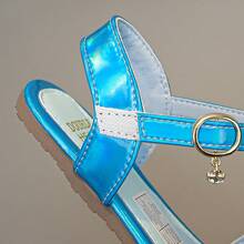 Girls' Glitter Rhinestone Bow Sandals - Open Toe Ankle Strap Princess Dress Shoes Suitable For Wedding, Birthday Party, Pageant - Blue - View 6