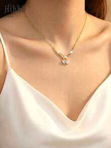 Hihho 1件“丘比特之心”天使翅膀双心壁龛优雅项链，送给女朋友/闺蜜的礼物 - 雙心V型 - 查看 6