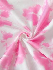 10件套女童休闲扎染印花柔软舒适针织面料短袖T恤和短裤套装，适合户外穿着，春夏款 - 彩色 - 查看 6