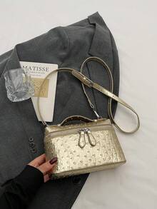 1 件装时尚女士手提包，简约方形斜挎包，纯色 PU 皮革材质，拉链封口，可调节肩带，休闲日常包，适合年轻女性 - 旅行、工作、购物、约会、女士礼物、办公 - 金色 - 查看 9