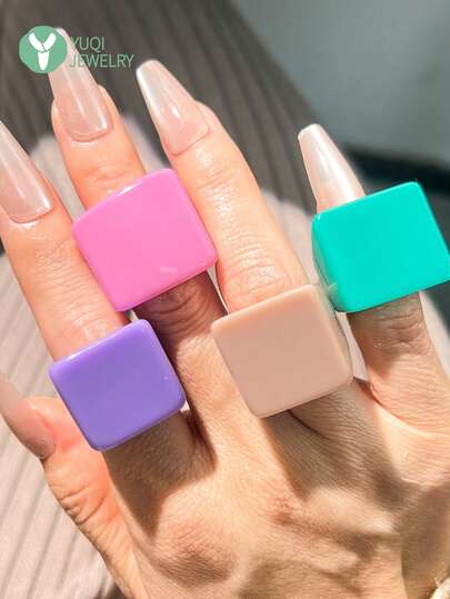 4pcs Elegant Amber Resin Rings, Fashionable Unique Design Jewelry Set For Women, Suitable For Party And Daily Wear