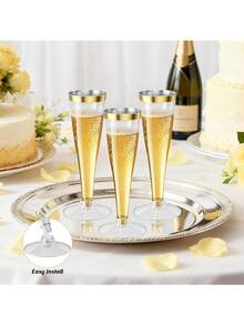 Bộ 5/10/20/25/40/50/100 chiếc, ly sâm panh thủy tinh trong suốt viền vàng, dung tích 4.5 oz, có thể tái sử dụng, bền và sang trọng, thích hợp cho đám cưới, tiệc cocktail, lễ hội, Giáng sinh và Năm mới. - Xem 6
