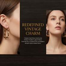 304 Stainless Steel Simple U-Shaped Bamboo Knot Design Earrings, Fashionable & Unique, Durable & Fade-Resistant, Suitable For Women - Gold - View 7