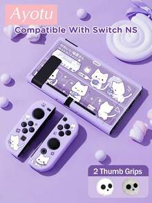 Ayotu 紫色猫咪主题Switch保护壳，适用于新款Switch 2 (2025)/Switch NS/Switch OLED，无需取下即可在底座上使用，通用游戏手柄保护套，包含2个摇杆帽，Switch游戏配件，防摔防刮，春日浪漫/返校季/情人节礼物 - 查看 16