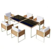 Poly Rattan Garden Table And Chairs Set, Garden Furniture, 6-Person Garden Dining Set With Armchairs, Removable And Washable Fabric Covers - White - View 6
