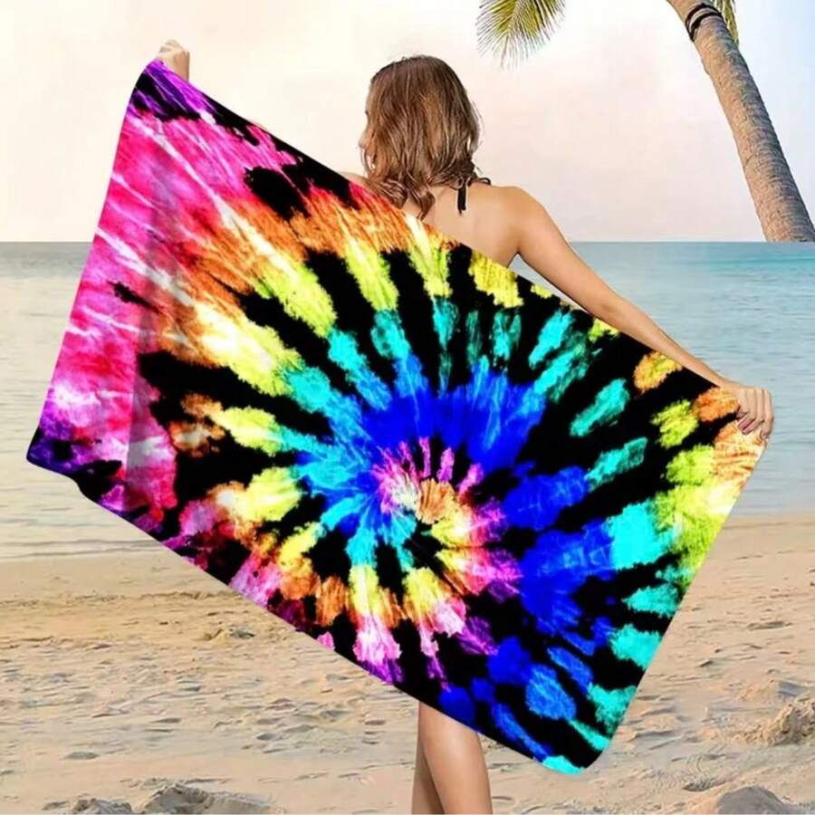 1 buah Handuk Pantai/Mandi Motif Tie-Dye Laser, Serat Super Lembut, Cocok untuk Musim Panas - 1 - View 1