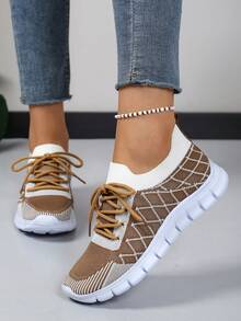 1 đôi giày thể thao nữ nhẹ, chống trơn trượt, thời trang, thoáng khí, buộc dây. - màu nâu - Xem 2