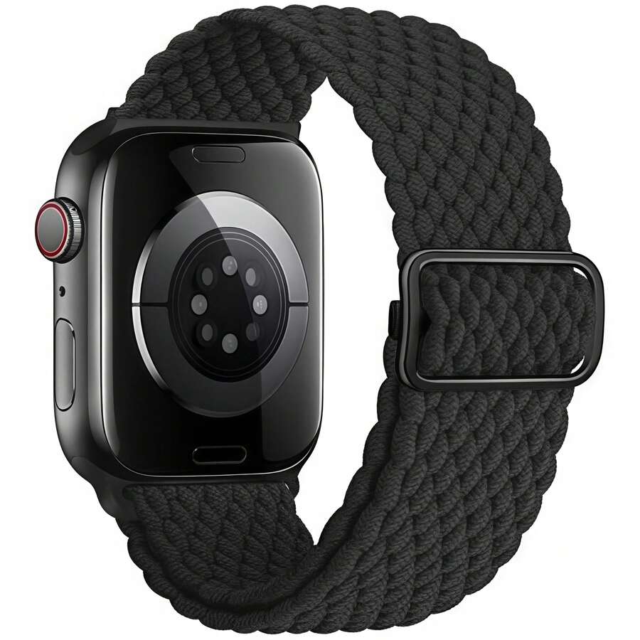 1条编织单环兼容表带,尺寸:38mm、40mm、41mm、42mm、44mm、45mm、46mm、49mm,弹性尼龙可调节运动替换表带,适用于 Series 10、9、8、7、6、5、4、3、2、1、SE/Ultra - 黑色 - 查看 1