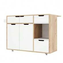Carrito de cocina de estilo nórdico moderno con ruedas universales de 360°, estante de almacenamiento con cajones y toallero, bandeja plegable y cierre silencioso con resorte, diseño de almacenamiento flexible. - Caqui - Ver 11