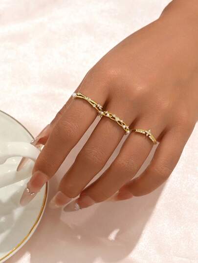 Bộ 3 chiếc nhẫn midi hình ngôi sao tỏa sáng, kiểu dáng cổ điển tối giản, thích hợp đeo hàng ngày, trong những dịp nhỏ, sinh nhật, là món quà tuyệt vời.