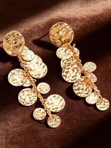 Pendientes largos y redondos de estilo retro personalizados - Dorado - Ver 2