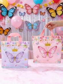 50pcs Pink & Purple Butterfly Pattern Gift Bags, Large Tote Bags, Butterfly Theme Party Decor, Girls Birthday Party Supplies, Wedding Decoration Gift Packaging Bags, Baby Shower Decor, Butterfly Decor, Gender Reveal Decor, Bridal Shower Decor, Shopping Bags, Multi-Purpose Gift Packaging Supplies, Home Party Tabletop Decor, Home Storage Bags, Room Decor, Birthday Gifts, Party Favors - Pink and Purple Butterfly - View 6