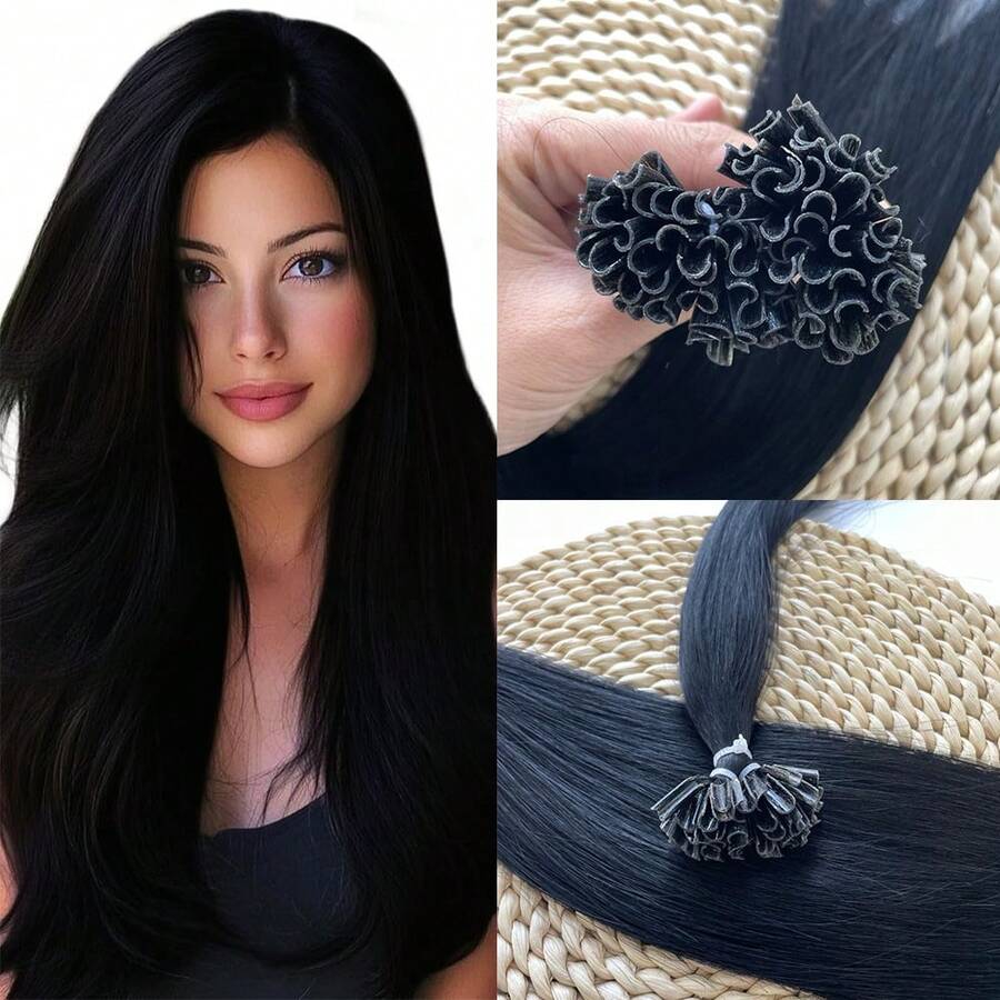 Real Human Hair Fusion Nail U Tip Extensions 12-20 inches Straight Pre Bonded Hot Keratin Hair 50pcs/pack 30g Salon Hair for Women - S1 - Übersicht 1
