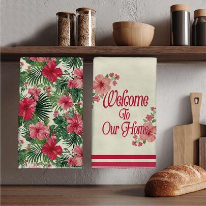 MEMNUN 2 piezas Toallas de cocina con estampado de flores de hibisco tropical, 15.75*23.62in (40*60cm) Paños de microfibra súper suaves y absorbentes, decoración de cocina moderna, artículos esenciales para cocinar y hornear, suministros de limpieza lavables a máquina, adecuados para comedor, cocina, decoración navideña y regalos, para todas las estaciones